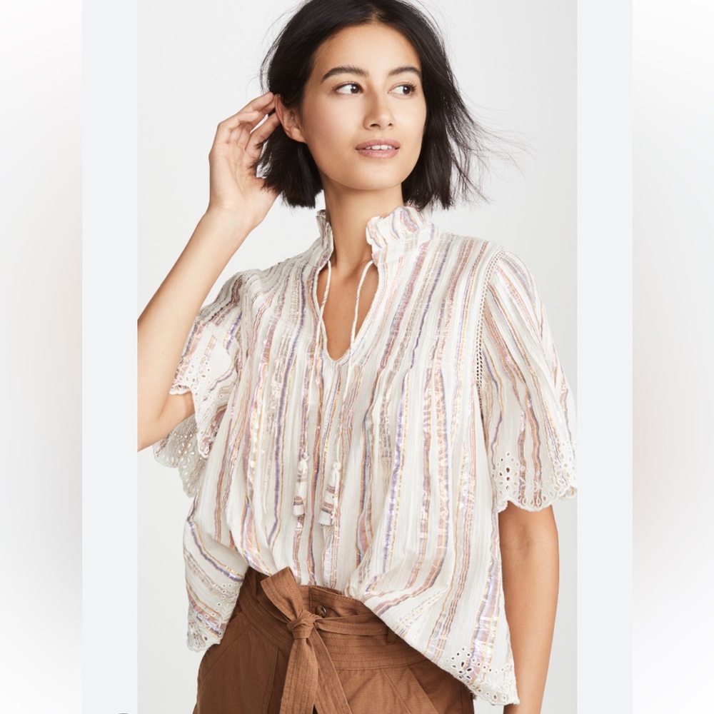 NWT Sea Harriet Pintucked Metallic Stripe Blouse Top, Women Size 00